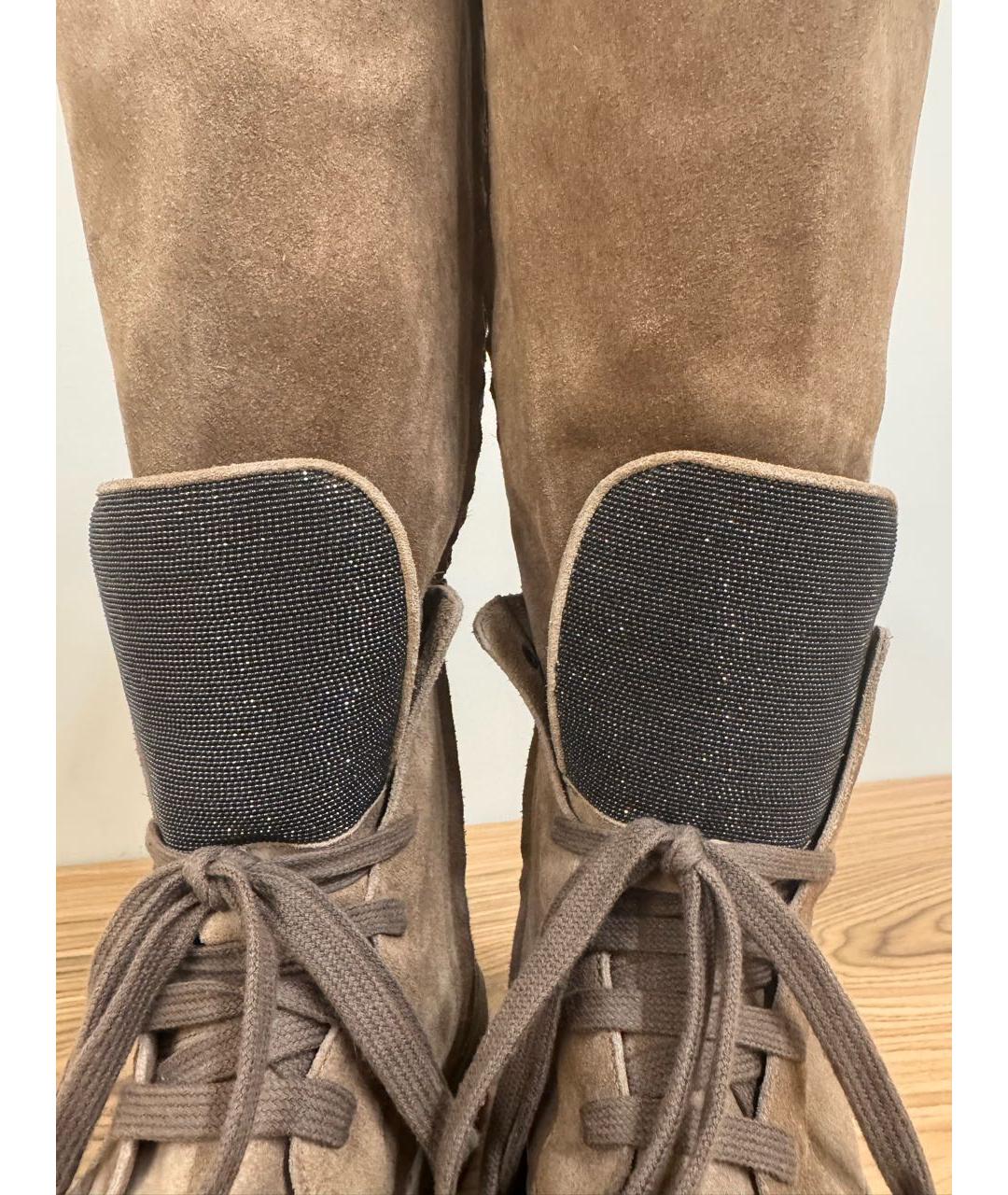 BRUNELLO CUCINELLI Бежевые замшевые ботинки, фото 3