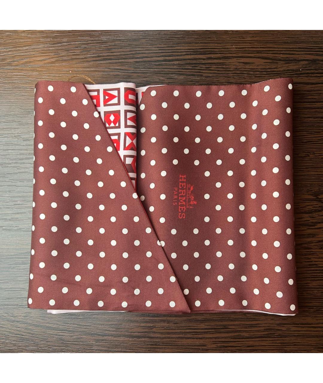 HERMES Бордовый шелковый платок, фото 4