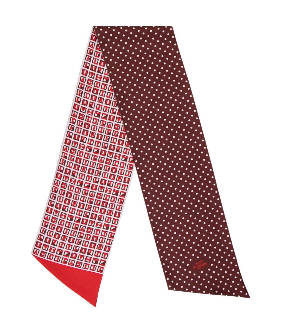 HERMES Бордовый шелковый платок, фото 9