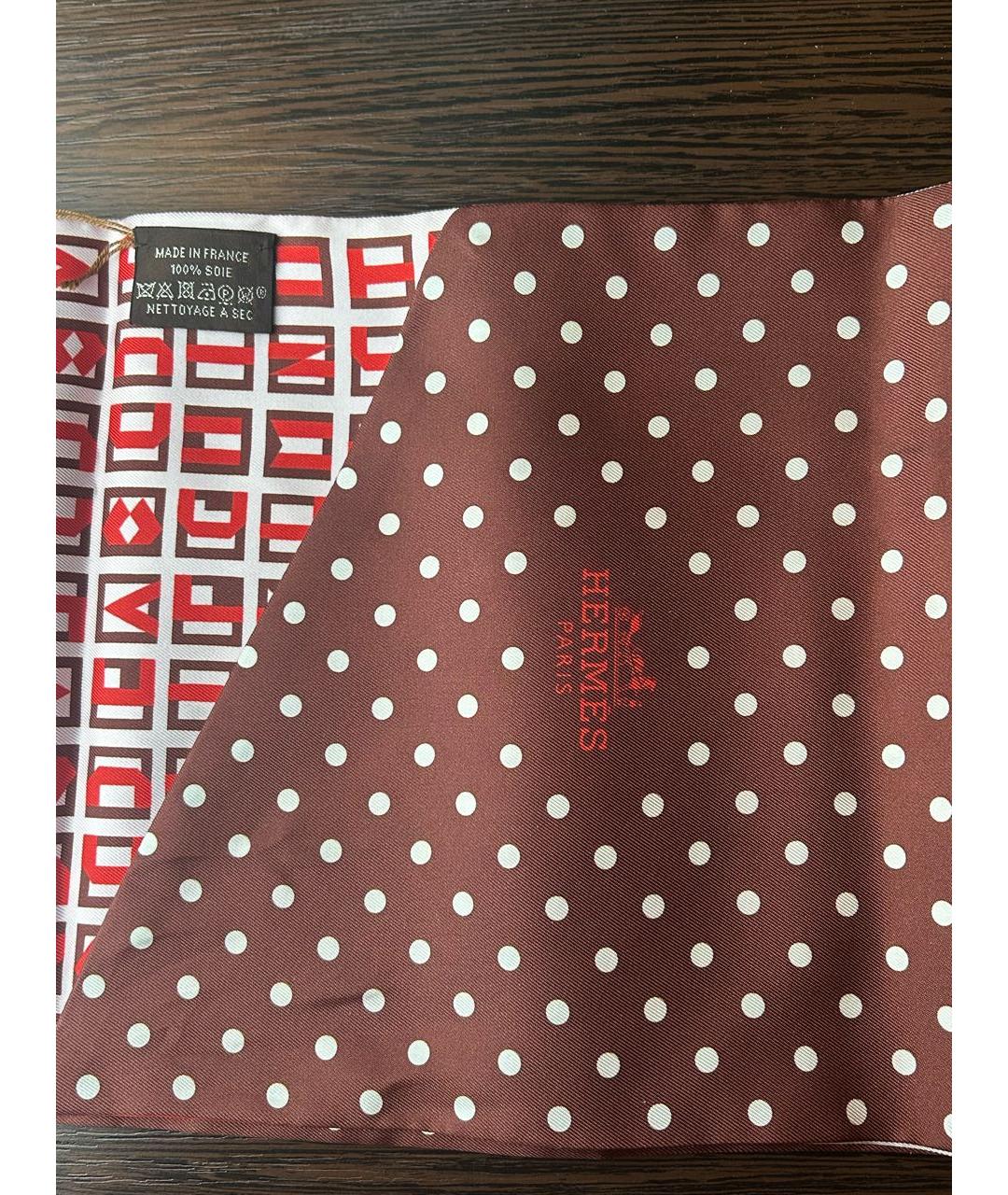 HERMES Бордовый шелковый платок, фото 3