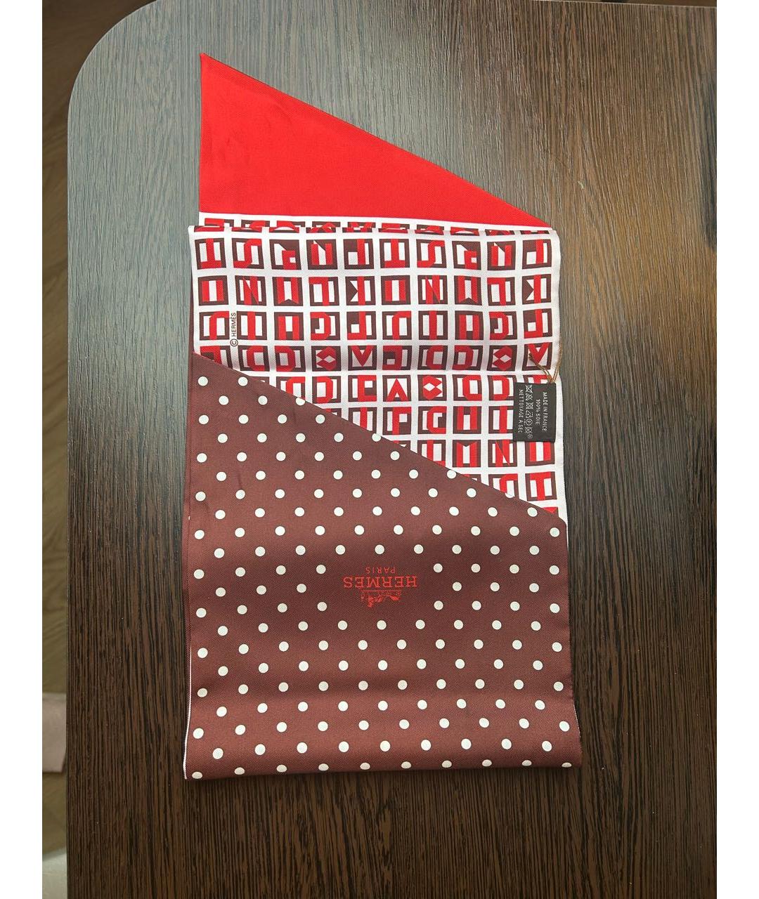 HERMES Бордовый шелковый платок, фото 2
