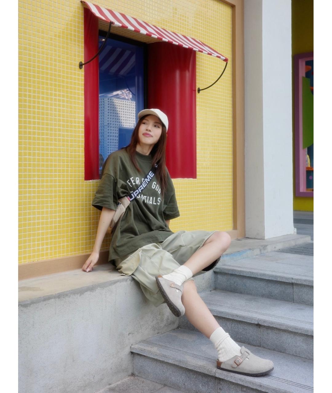 FEAR OF GOD ESSENTIALS Хаки хлопковая футболка, фото 5