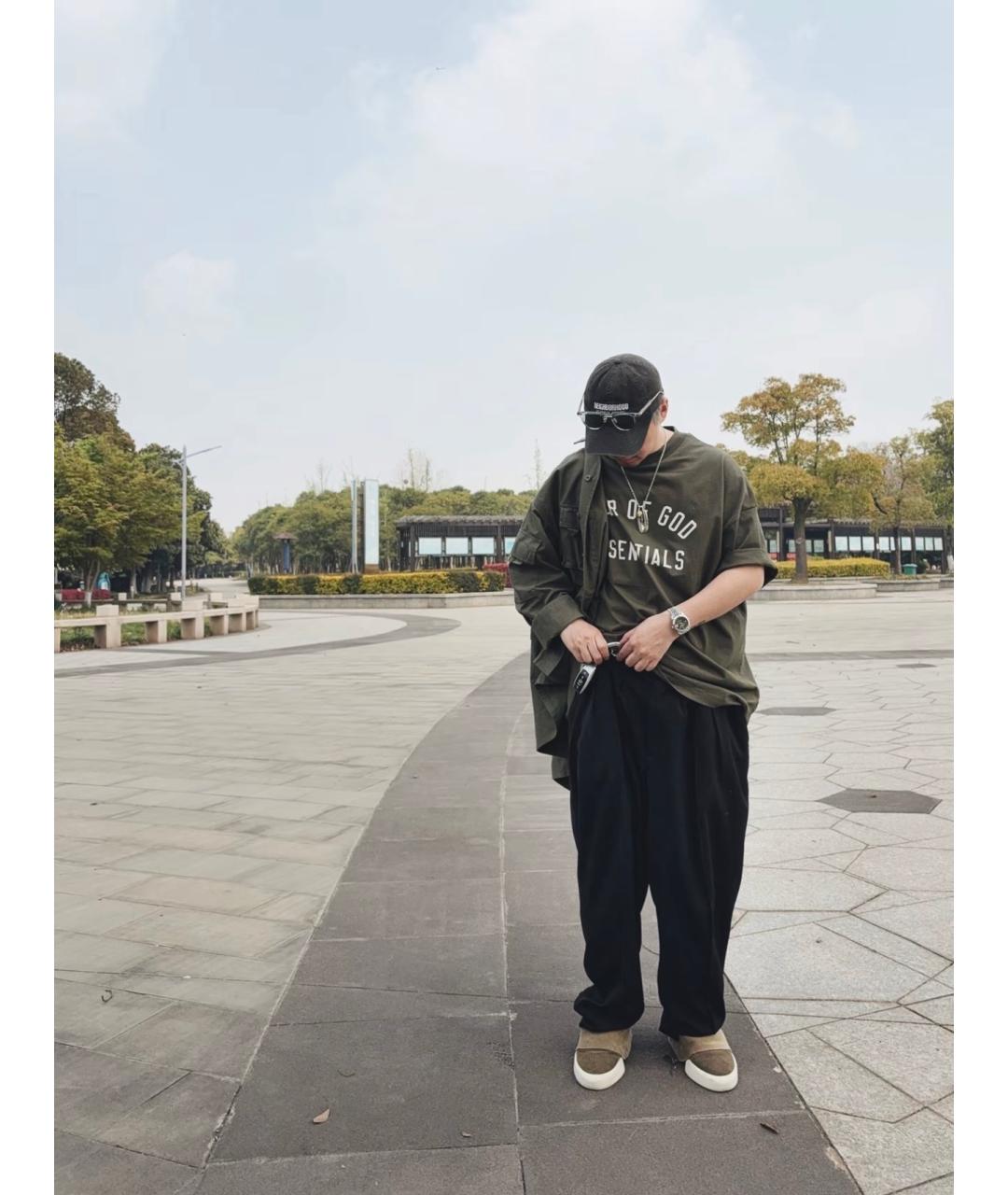 FEAR OF GOD ESSENTIALS Хаки хлопковая футболка, фото 4