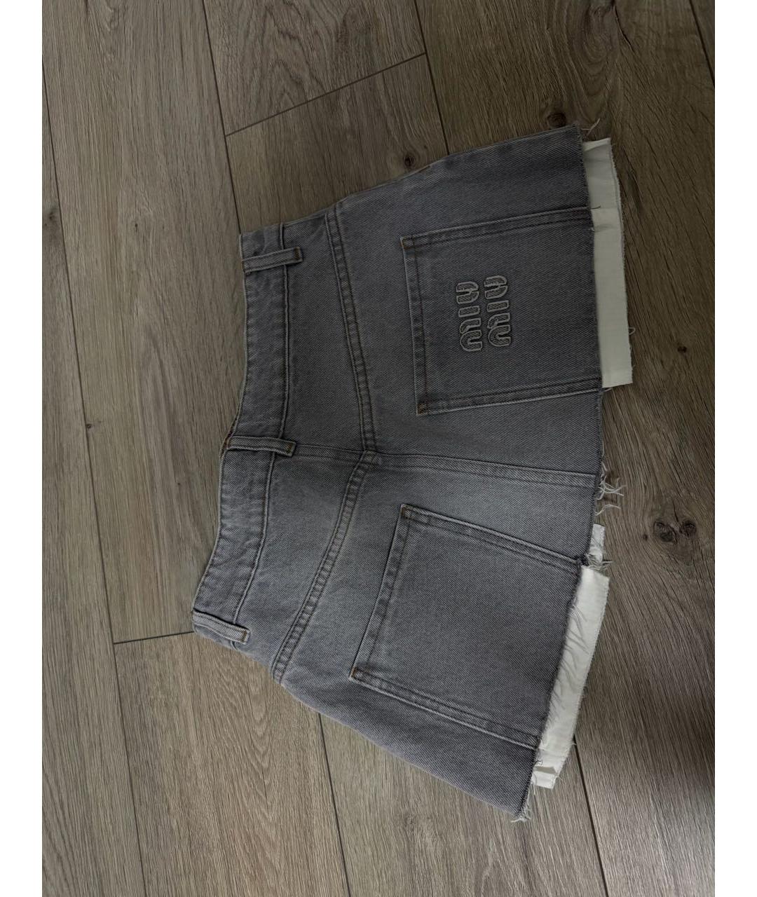 MIU MIU Серая деним юбка мини, фото 4