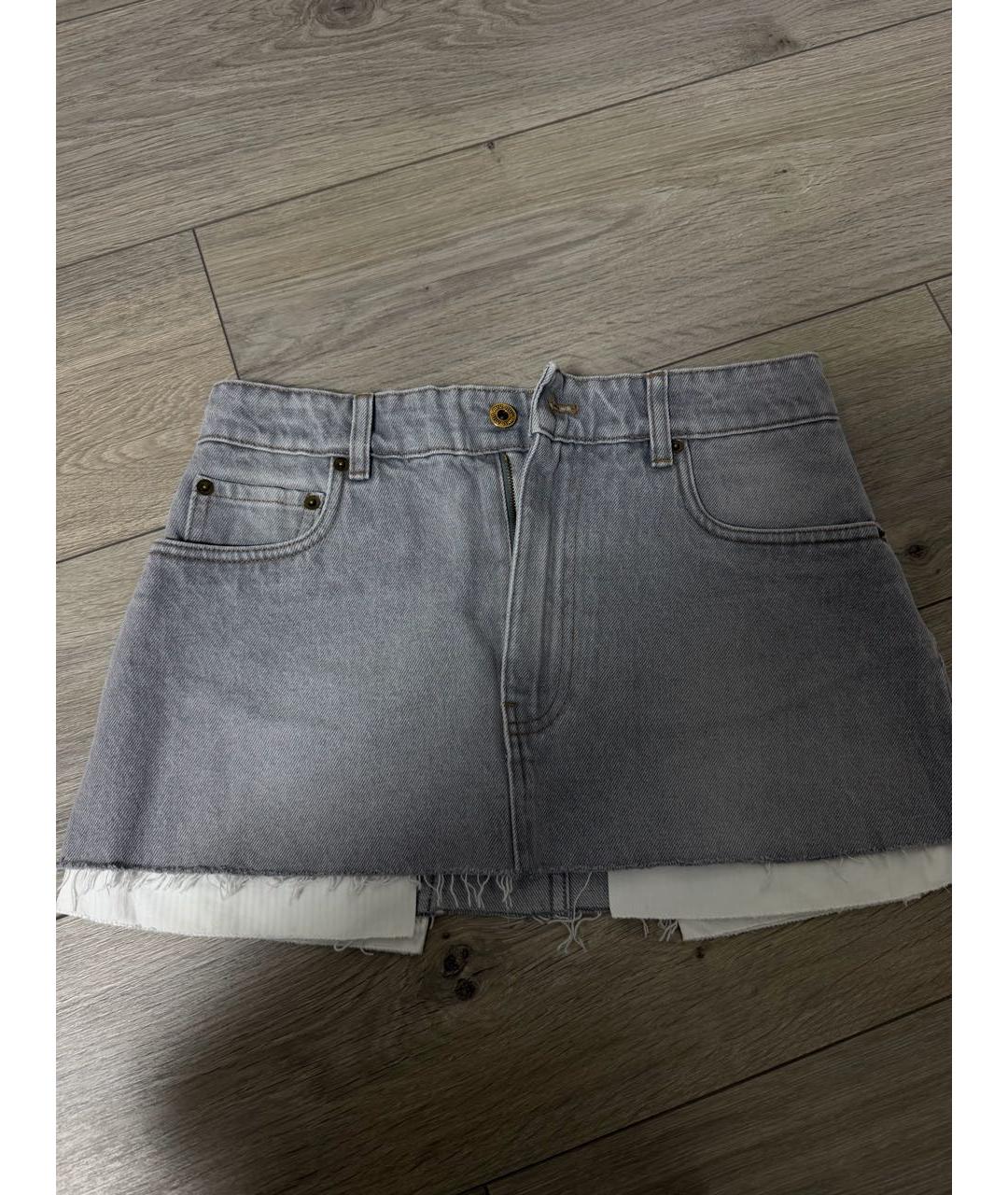MIU MIU Серая деним юбка мини, фото 5
