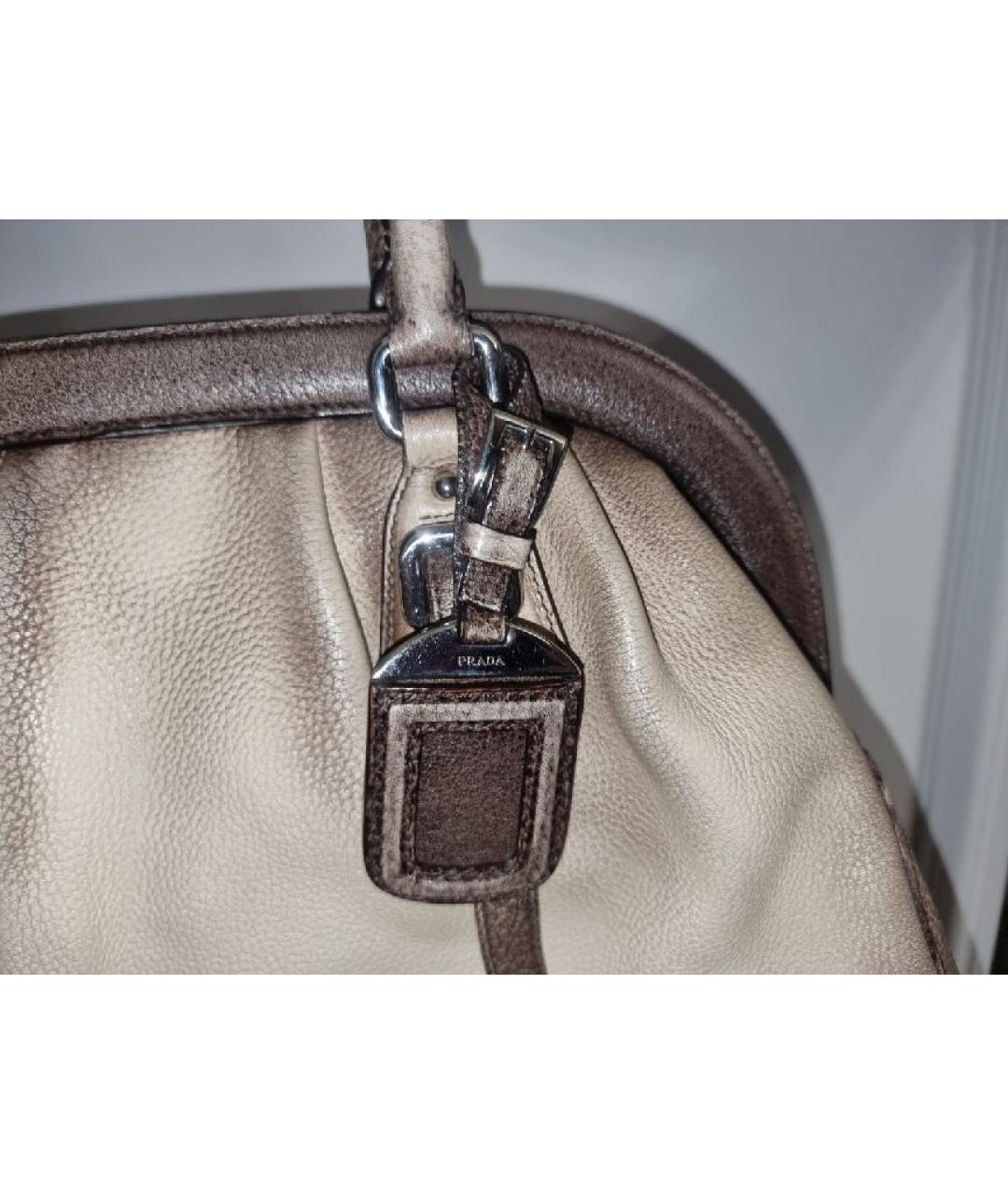 PRADA Бежевая кожаная сумка с короткими ручками, фото 8