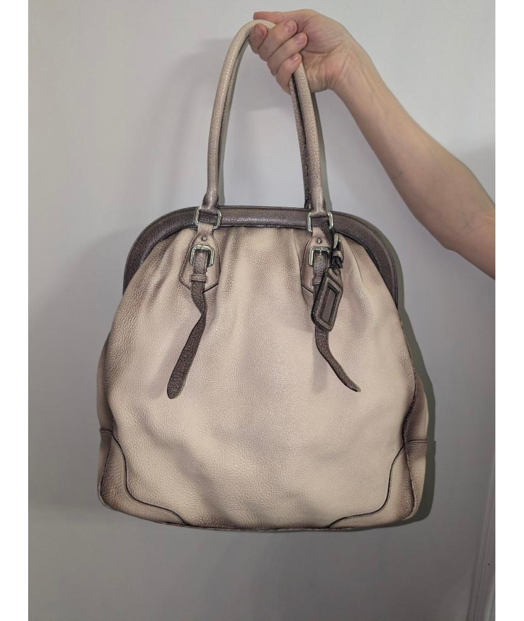 PRADA Бежевая кожаная сумка с короткими ручками, фото 3
