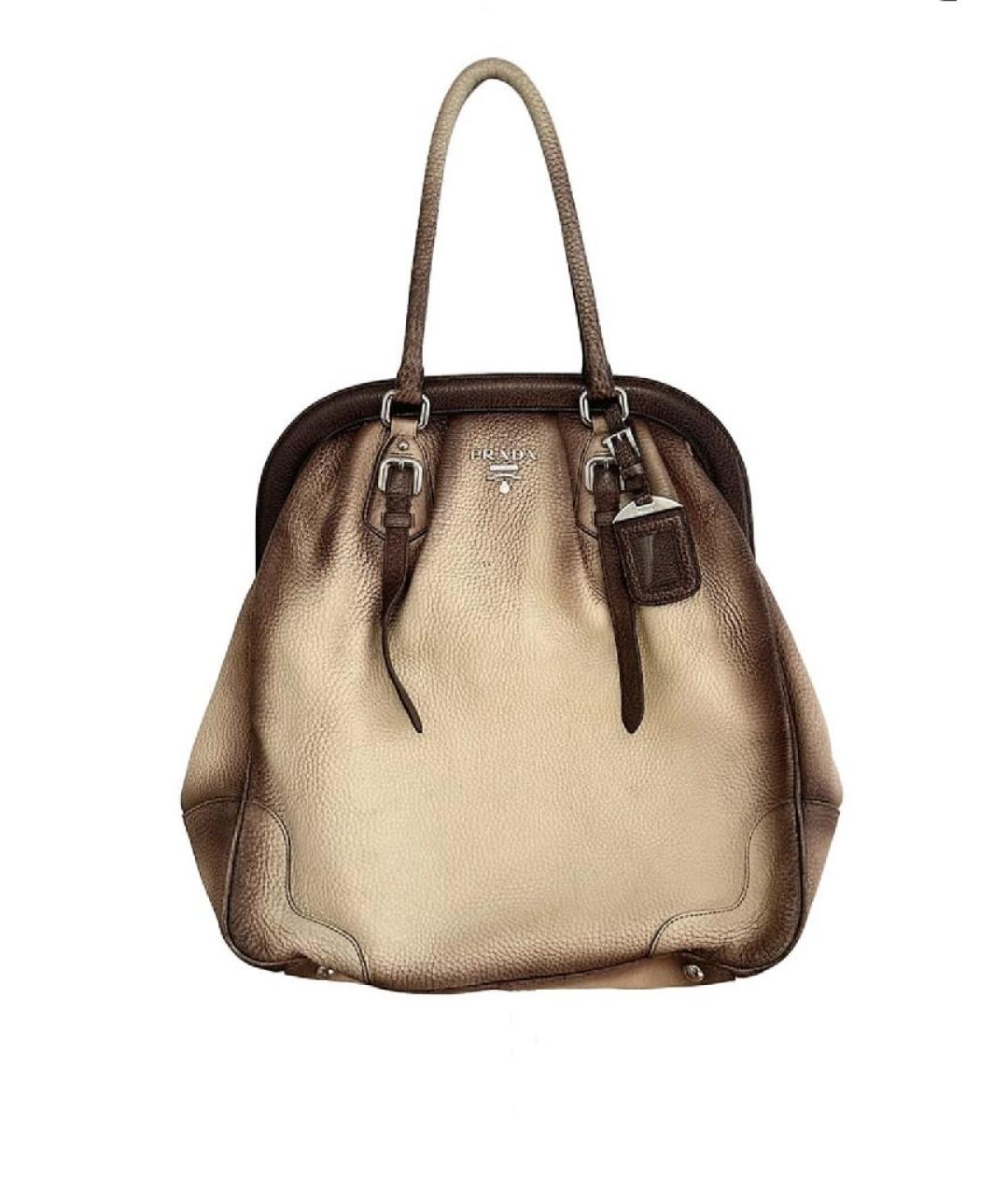 PRADA Бежевая кожаная сумка с короткими ручками, фото 9