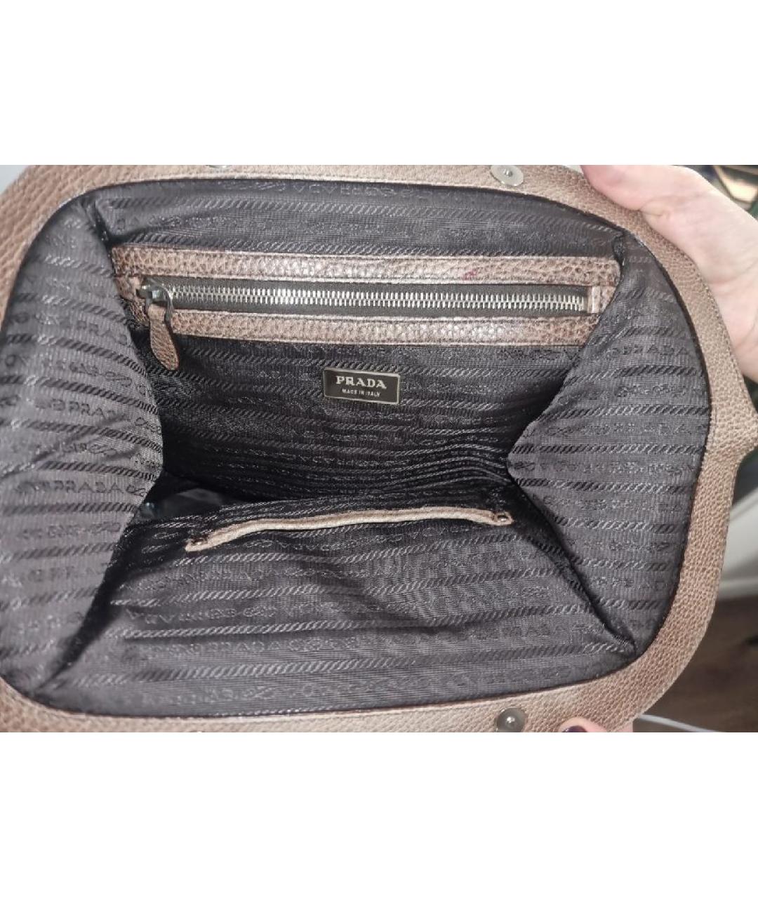 PRADA Бежевая кожаная сумка с короткими ручками, фото 4