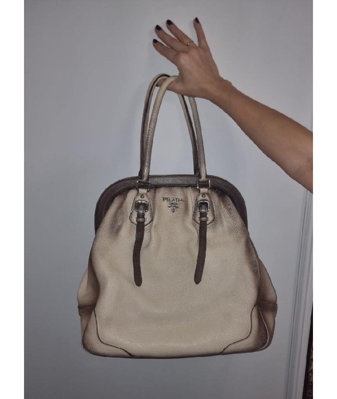 PRADA Бежевая кожаная сумка с короткими ручками, фото 10