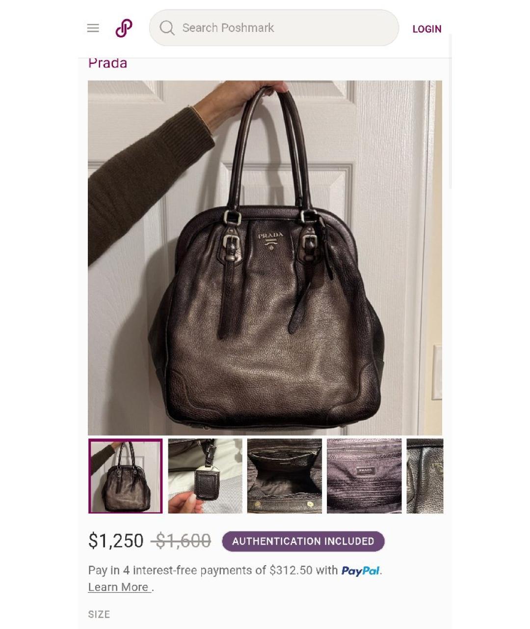 PRADA Бежевая кожаная сумка с короткими ручками, фото 6