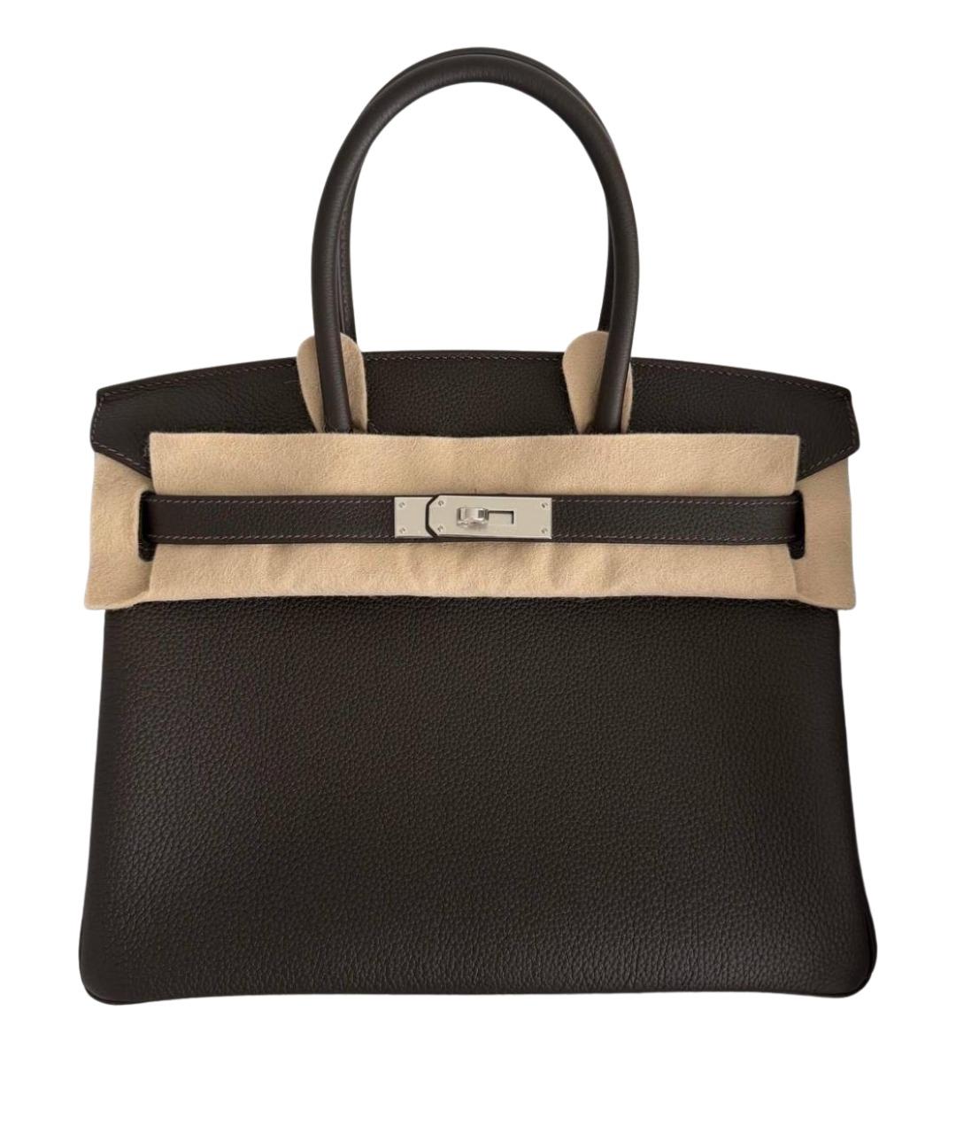 HERMES Коричневая кожаная сумка с короткими ручками, фото 1