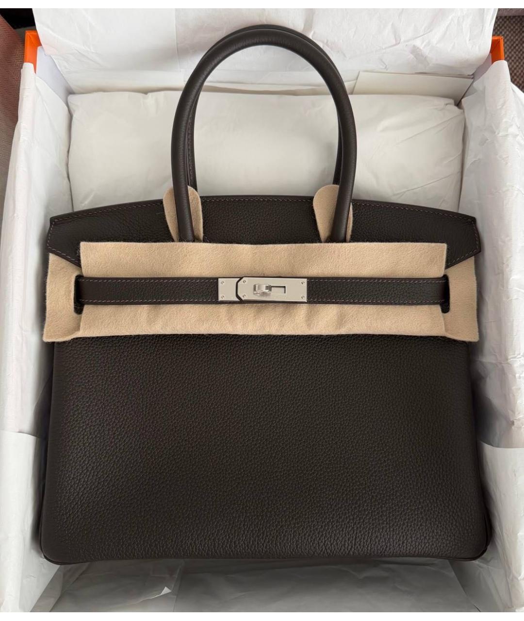 HERMES Коричневая кожаная сумка с короткими ручками, фото 5