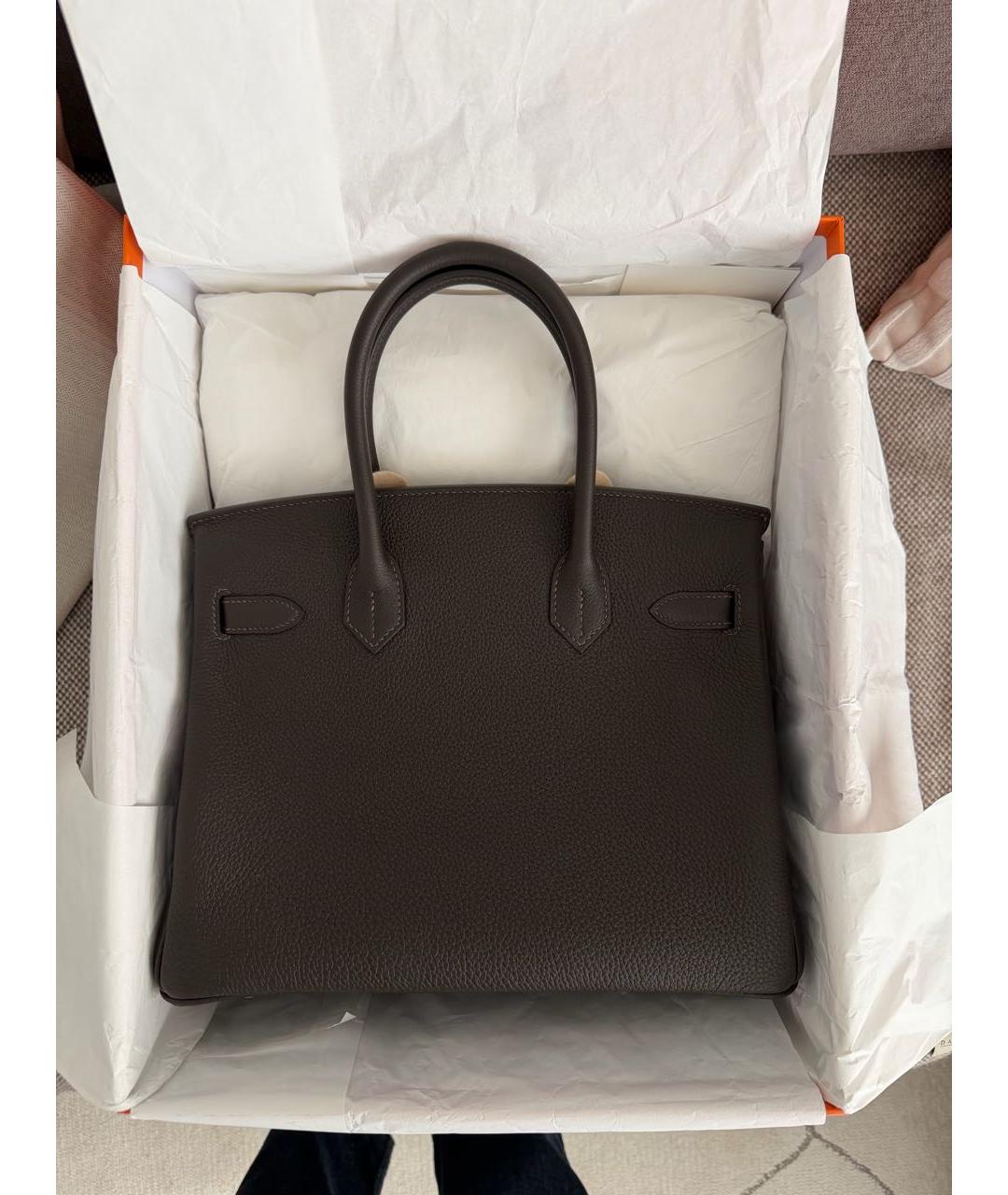 HERMES Коричневая кожаная сумка с короткими ручками, фото 3