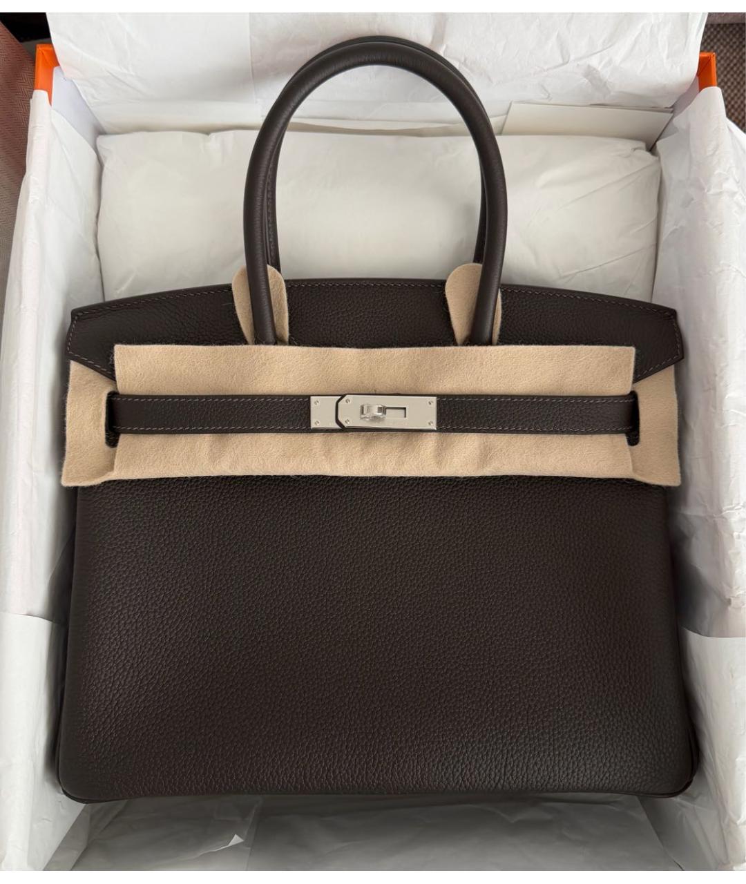 HERMES Коричневая кожаная сумка с короткими ручками, фото 2