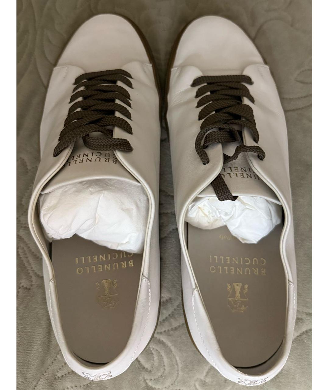 BRUNELLO CUCINELLI Белые кожаные низкие кроссовки / кеды, фото 4