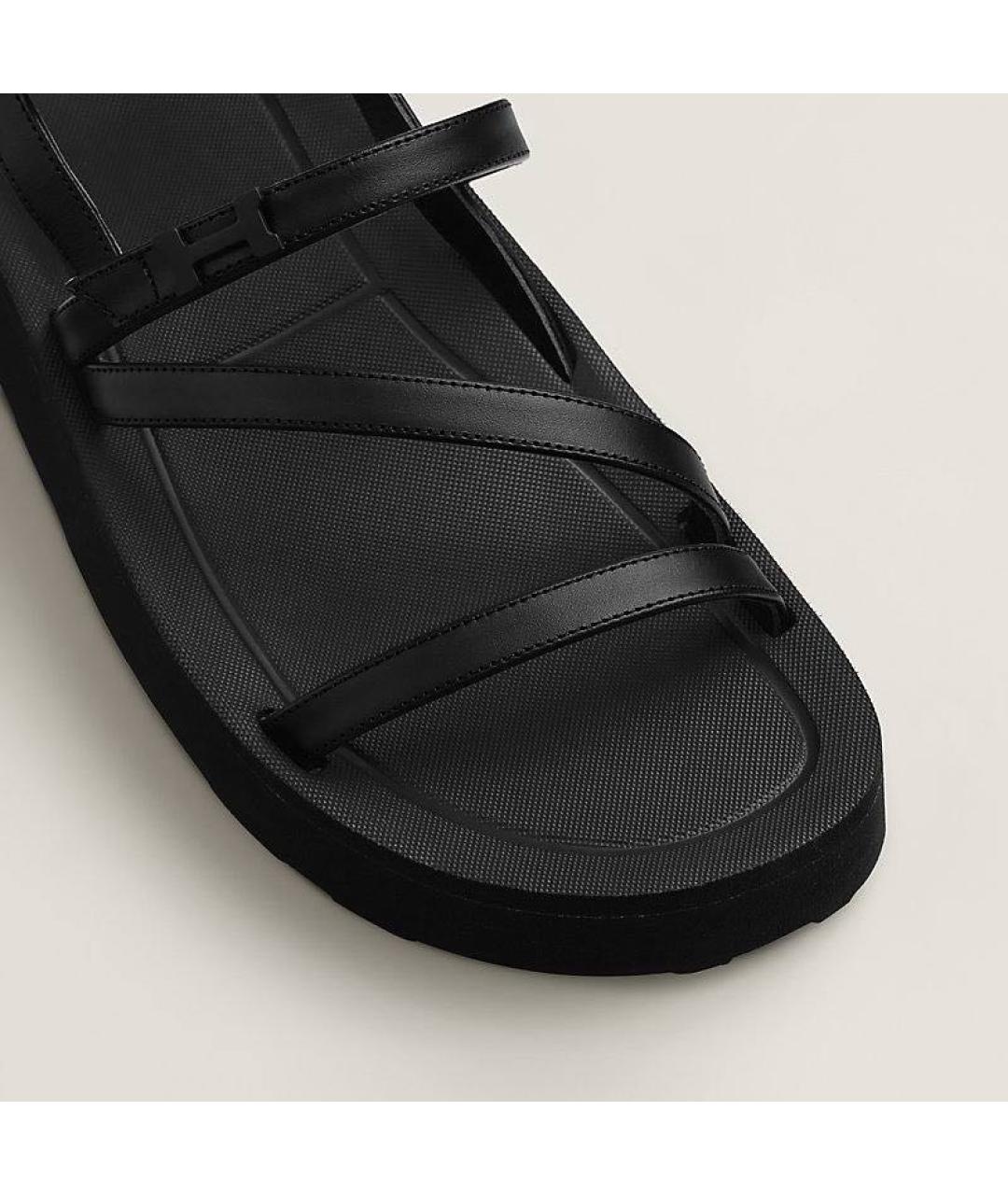 HERMES Черные кожаные сандалии, фото 4