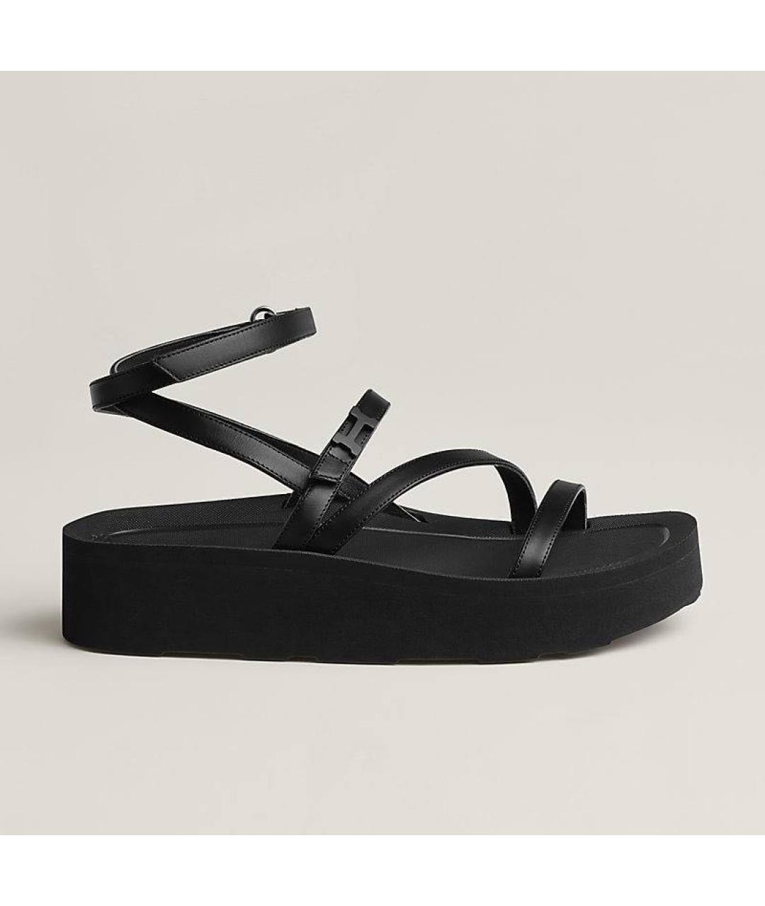 HERMES Черные кожаные сандалии, фото 6