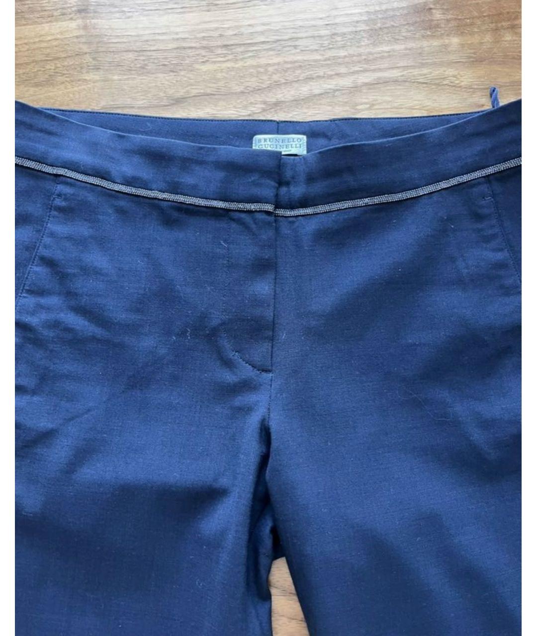 BRUNELLO CUCINELLI Синие шерстяные брюки узкие, фото 3
