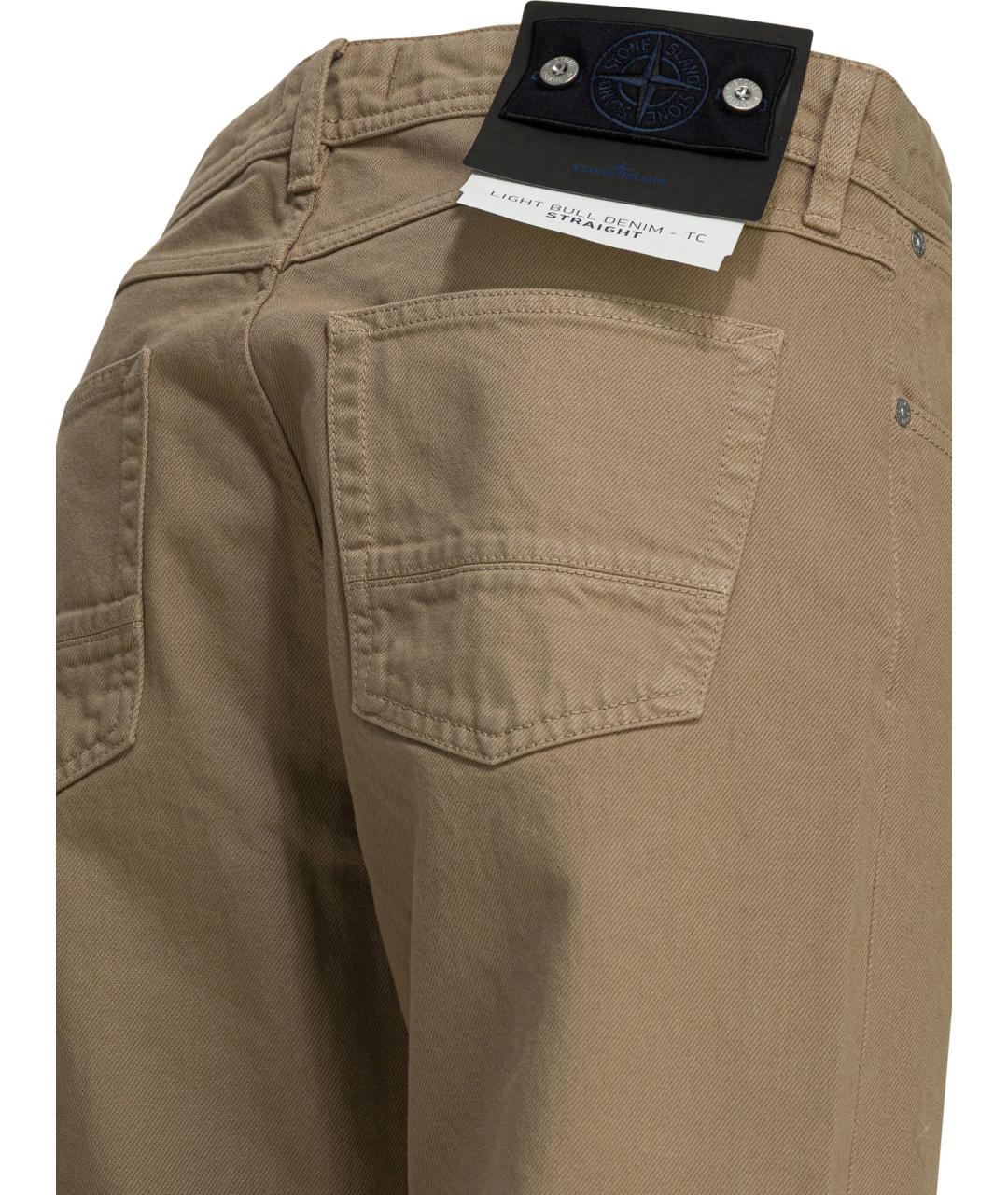 STONE ISLAND Бежевые хлопковые прямые джинсы, фото 4
