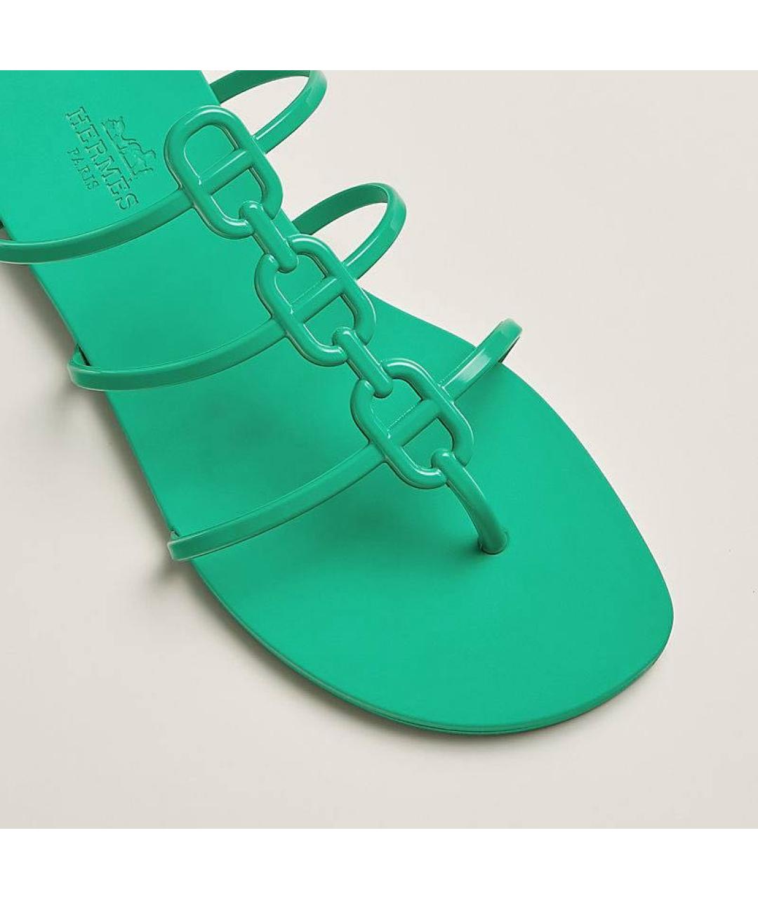HERMES Зеленые резиновые шлепанцы, фото 5