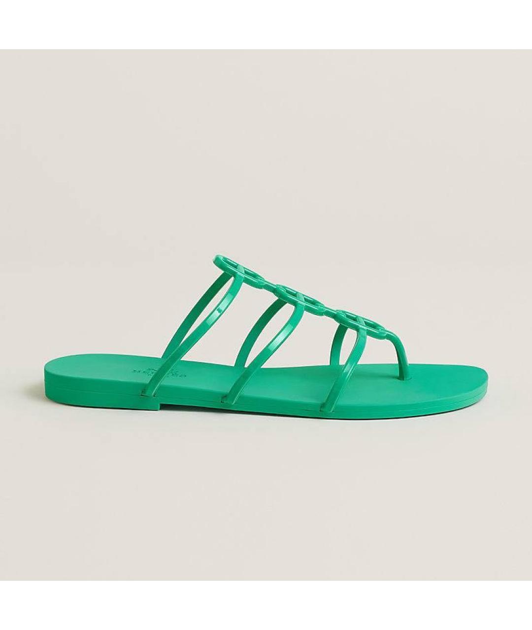 HERMES Зеленые резиновые шлепанцы, фото 6