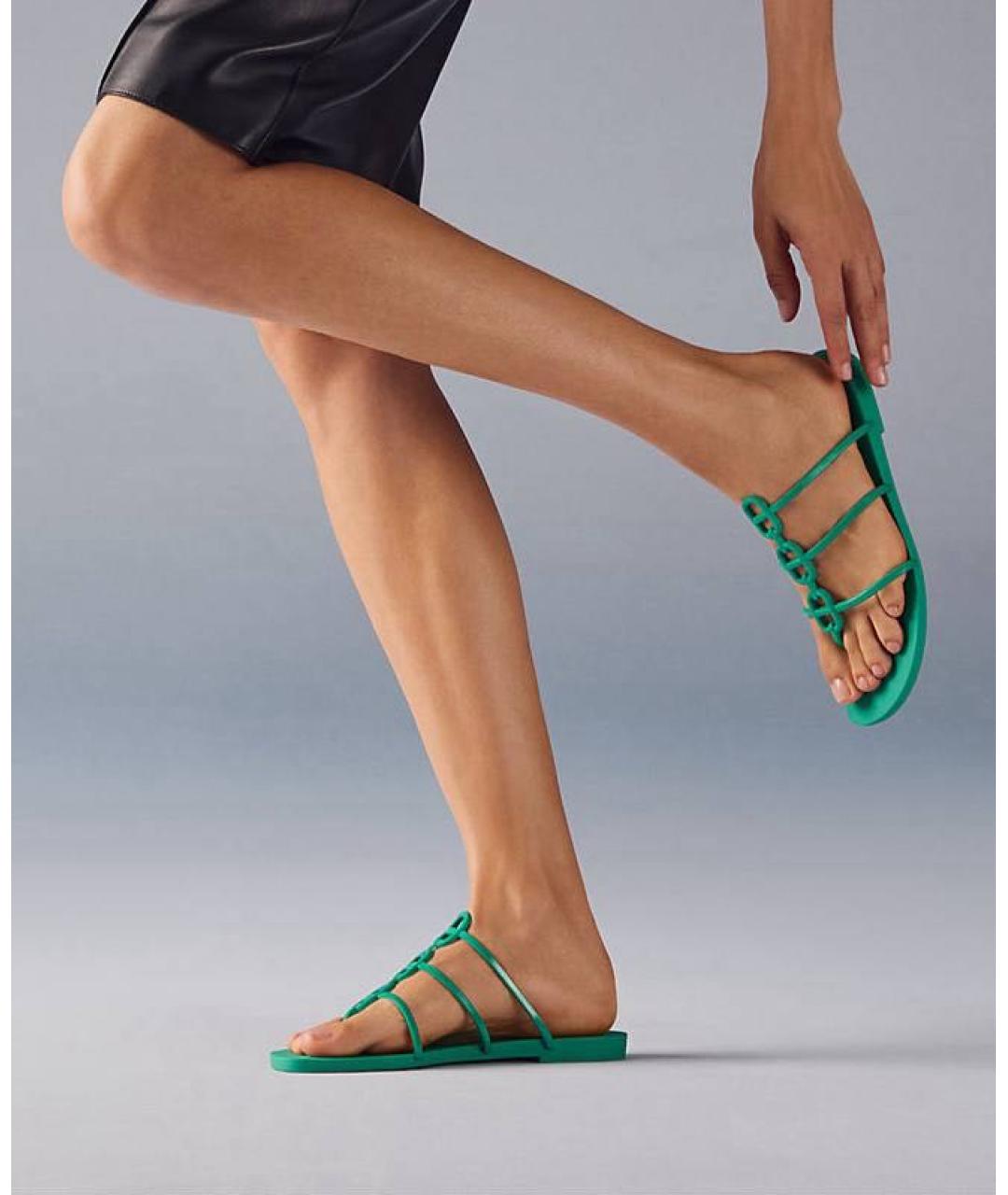 HERMES Зеленые резиновые шлепанцы, фото 3