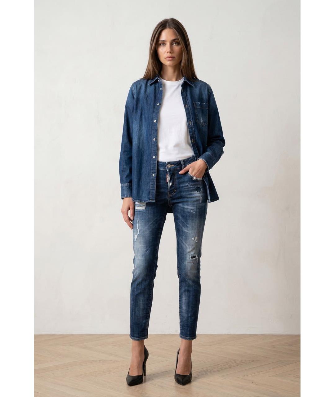 DSQUARED2 Темно-синие хлопко-эластановые джинсы слим, фото 2