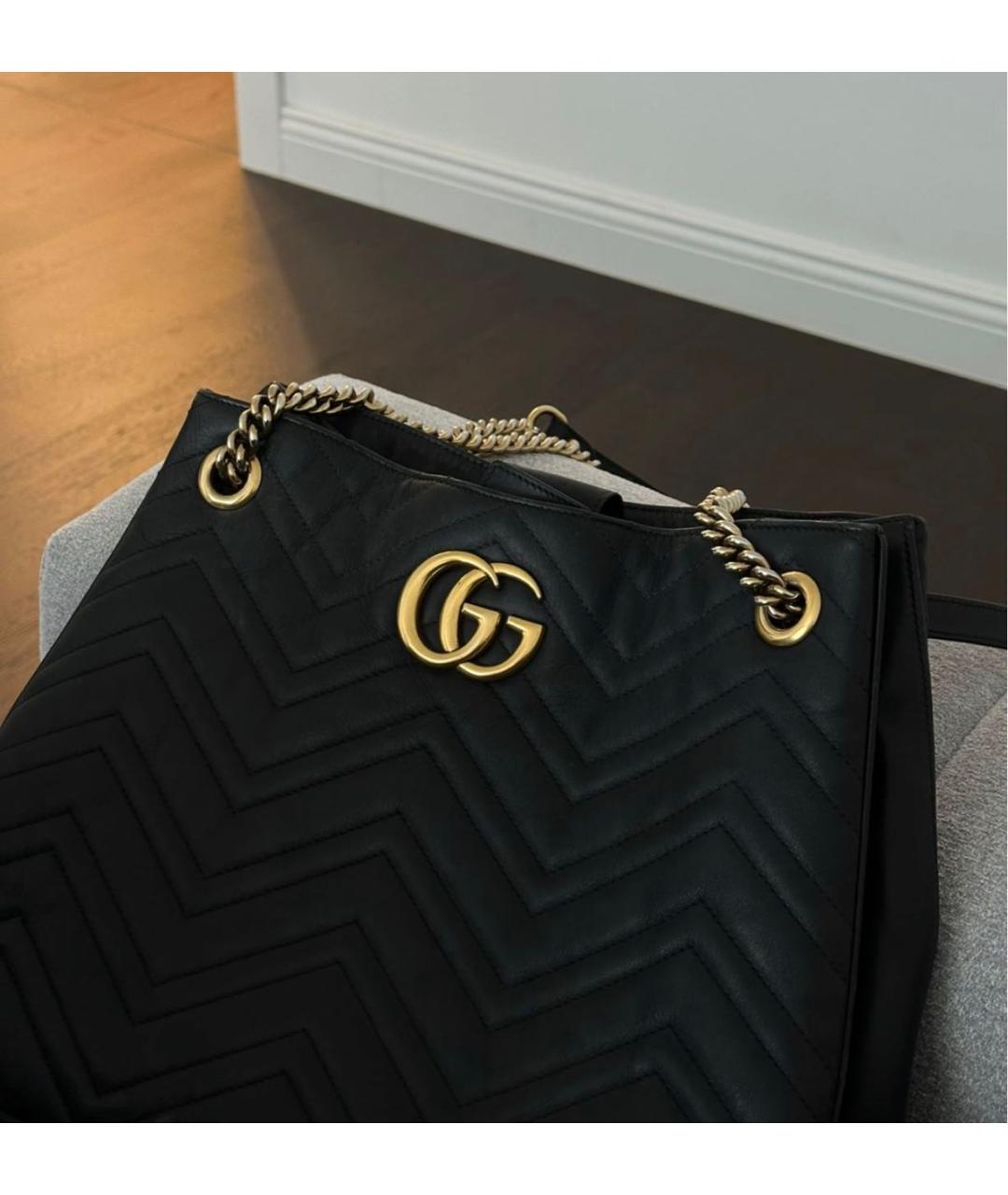 GUCCI Черная кожаная сумка тоут, фото 4