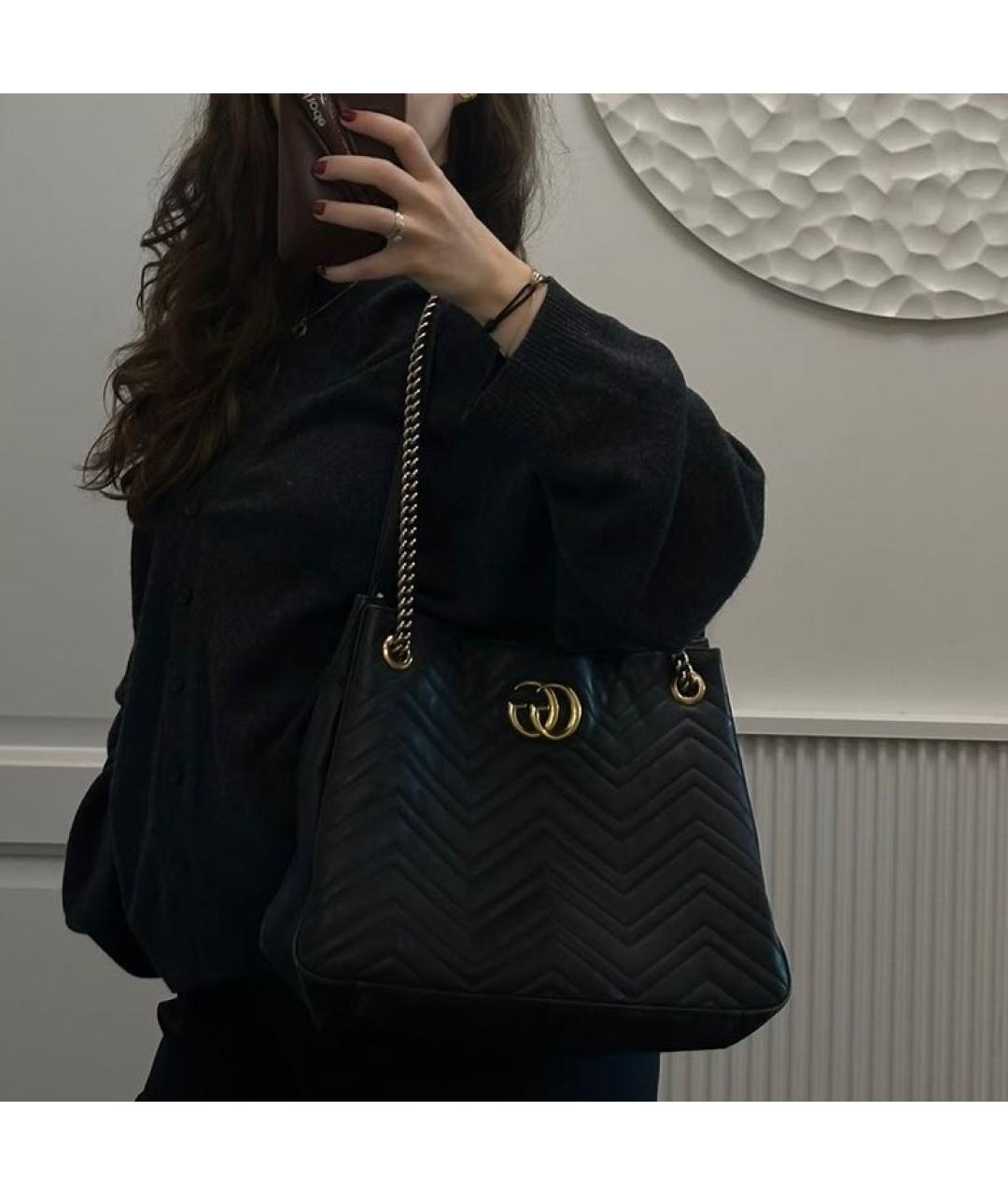 GUCCI Черная кожаная сумка тоут, фото 3