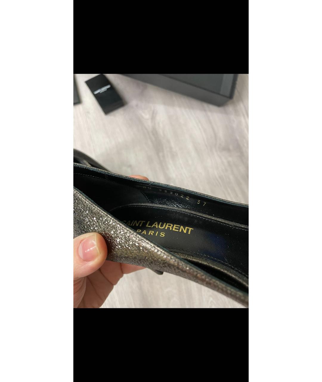 SAINT LAURENT Антрацитовые лодочки на низком каблуке, фото 6