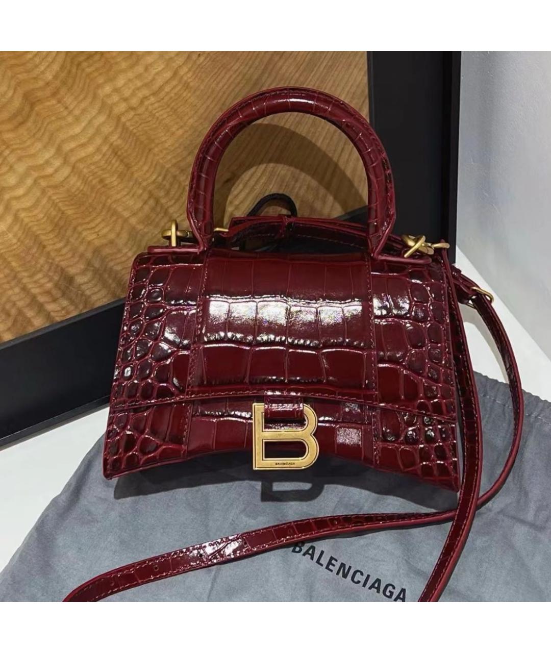 BALENCIAGA Бордовая кожаная сумка через плечо, фото 3