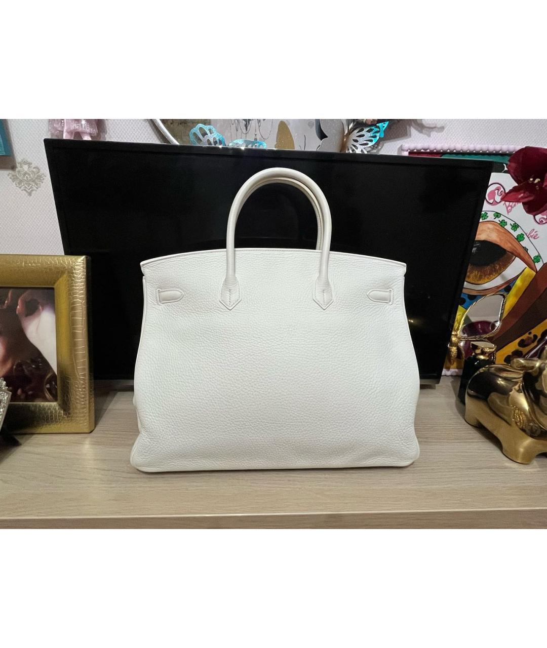 HERMES Белая кожаная сумка с короткими ручками, фото 3