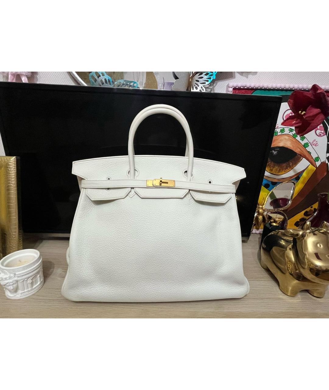 HERMES Белая кожаная сумка с короткими ручками, фото 8