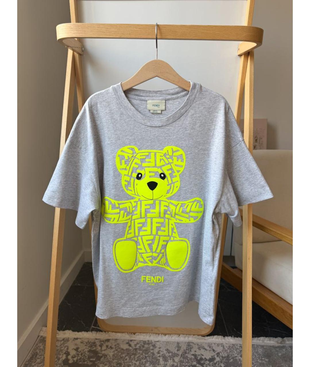 FENDI Серая хлопковая детская футболка, фото 5