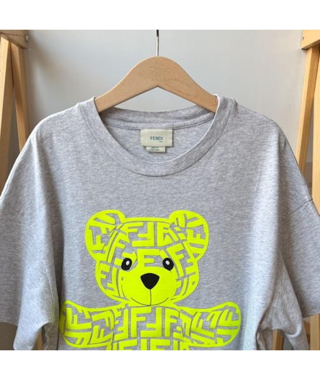 FENDI Серая хлопковая детская футболка, фото 3