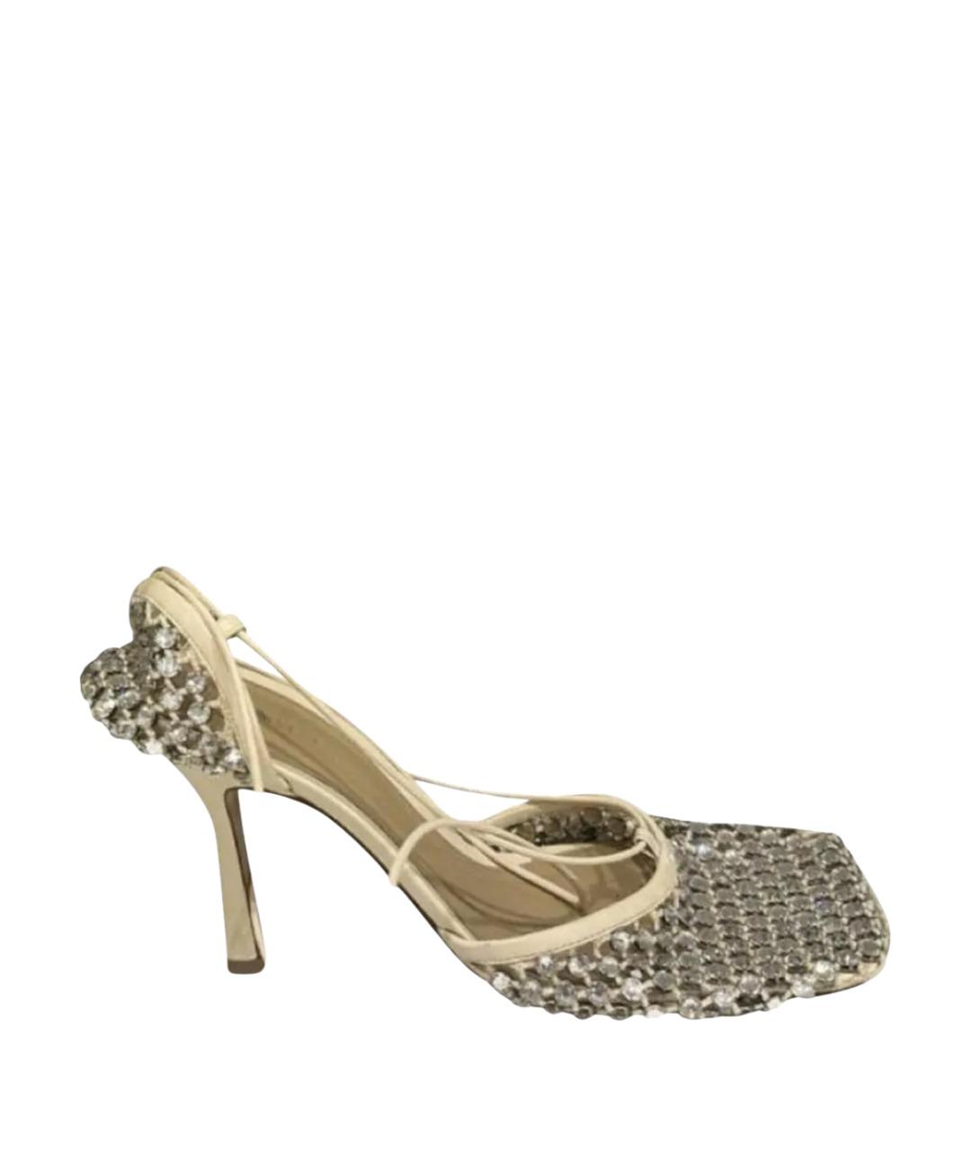 BOTTEGA VENETA Бежевые текстильные босоножки, фото 7