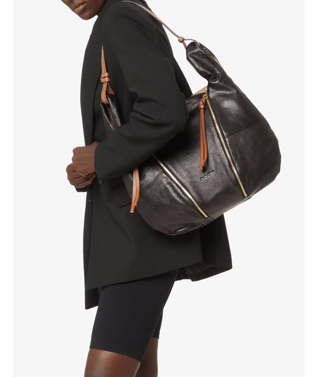 SEE BY CHLOE Черная кожаная сумка тоут, фото 3