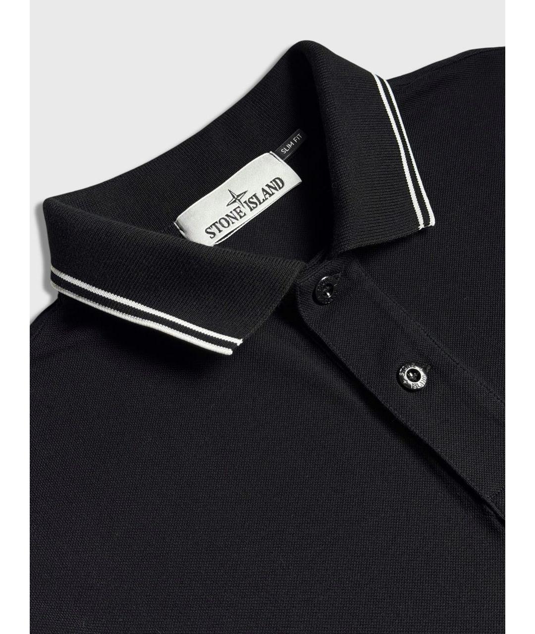STONE ISLAND Черное хлопковое поло с коротким рукавом, фото 3