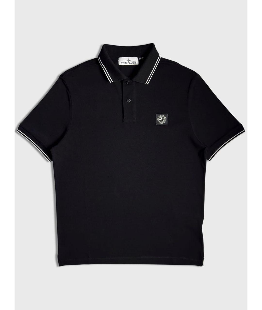 STONE ISLAND Черное хлопковое поло с коротким рукавом, фото 6