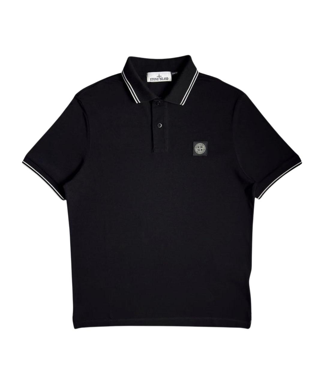 STONE ISLAND Черное хлопковое поло с коротким рукавом, фото 1