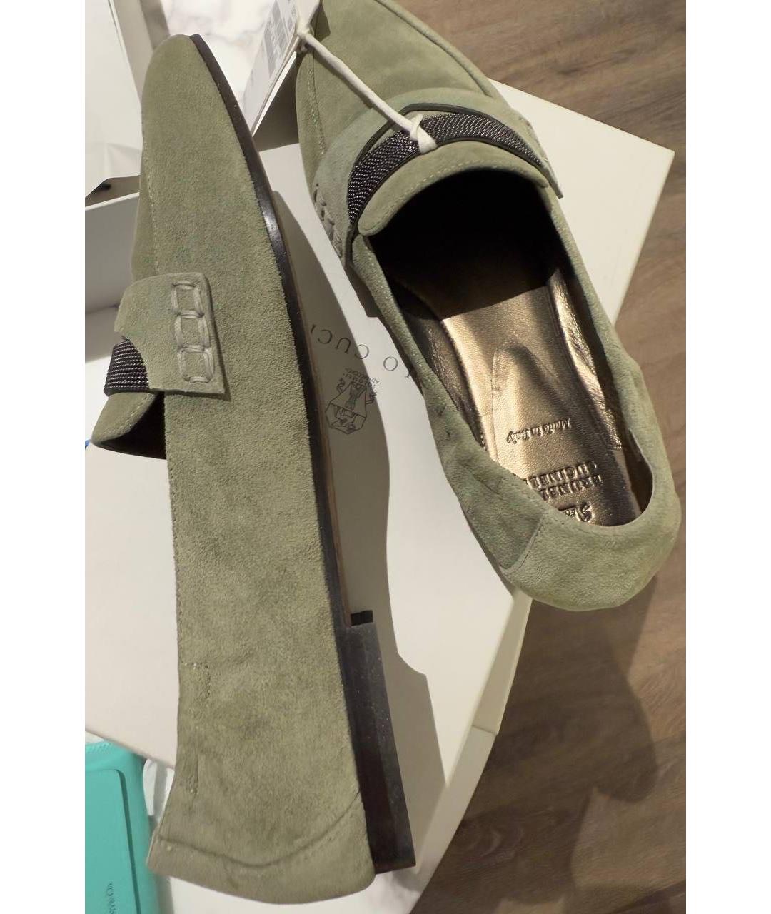 BRUNELLO CUCINELLI Хаки замшевые лоферы, фото 3
