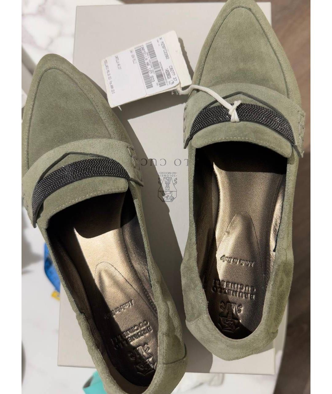BRUNELLO CUCINELLI Хаки замшевые лоферы, фото 2