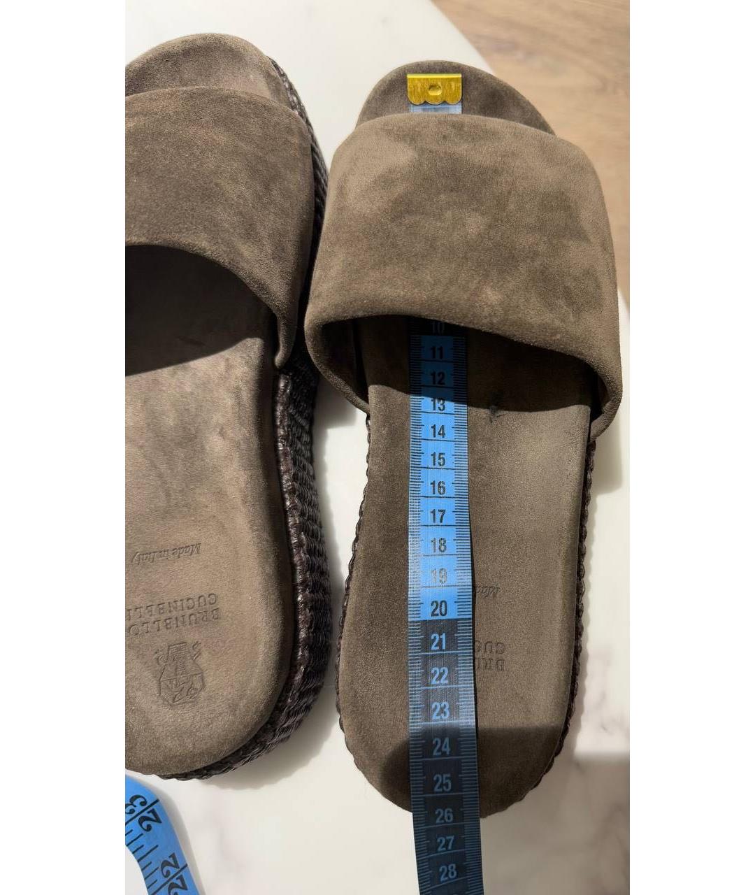 BRUNELLO CUCINELLI Коричневые замшевые шлепанцы, фото 4