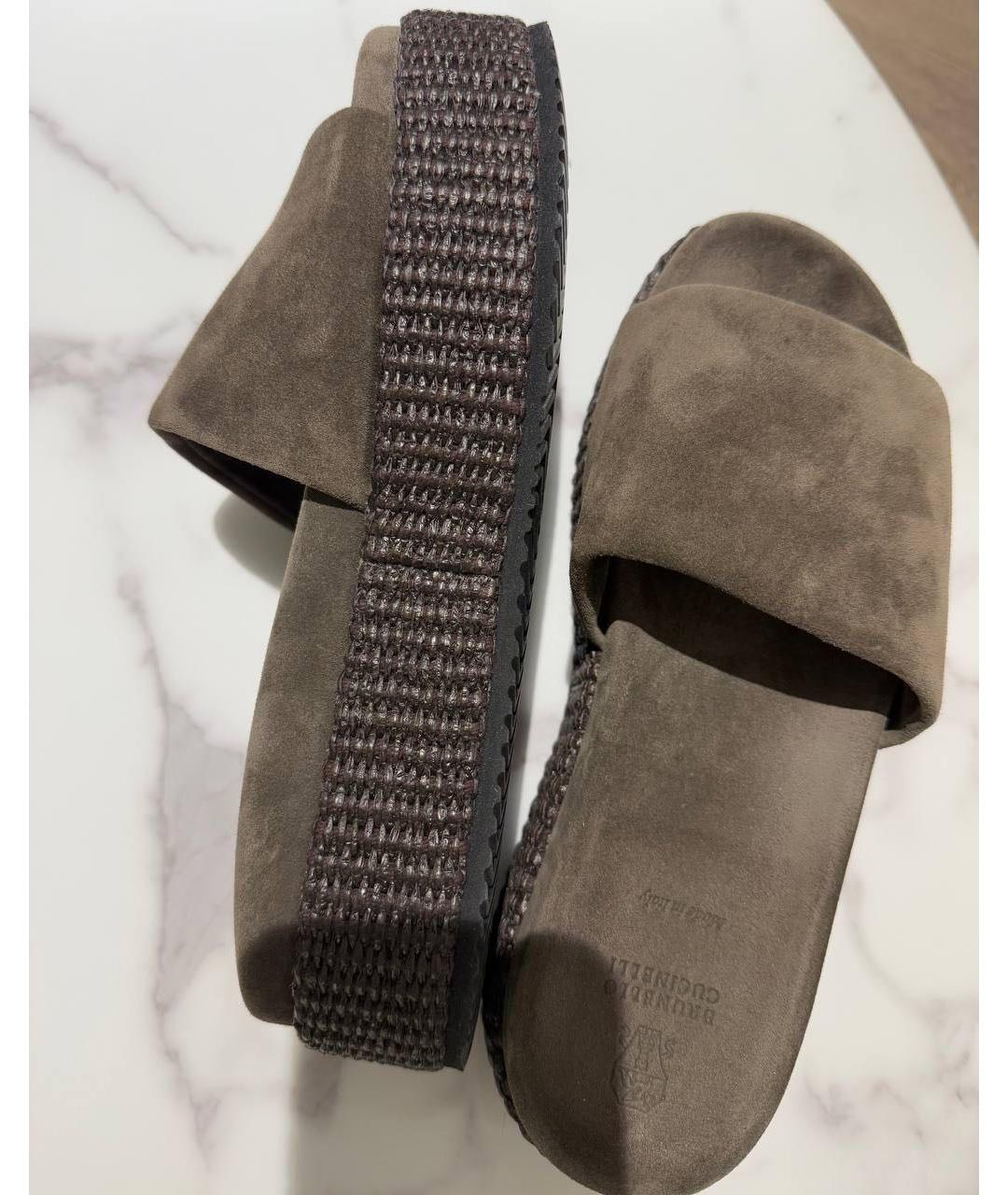 BRUNELLO CUCINELLI Коричневые замшевые шлепанцы, фото 5