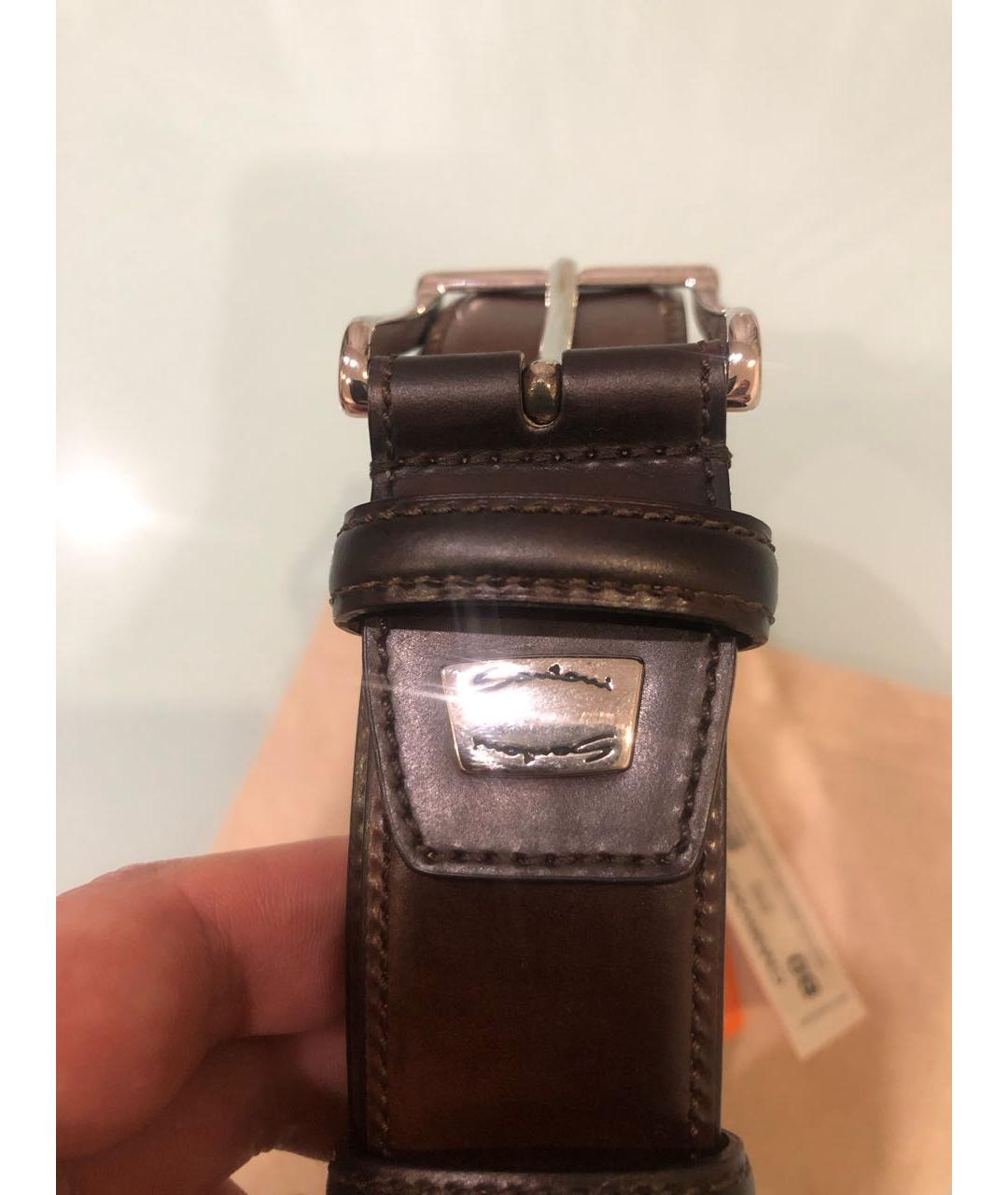 SANTONI Коричневый кожаный ремень, фото 7