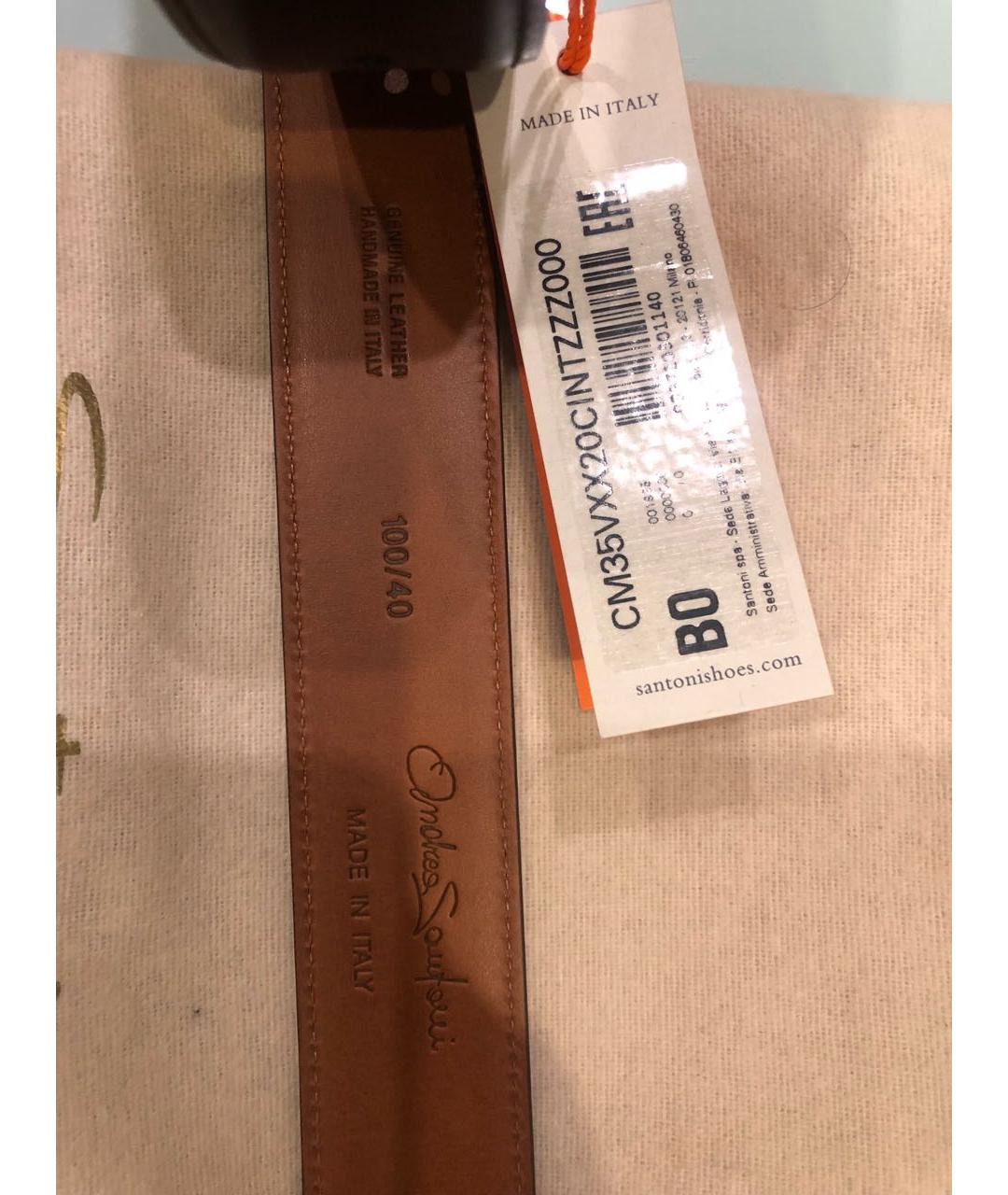 SANTONI Коричневый кожаный ремень, фото 3