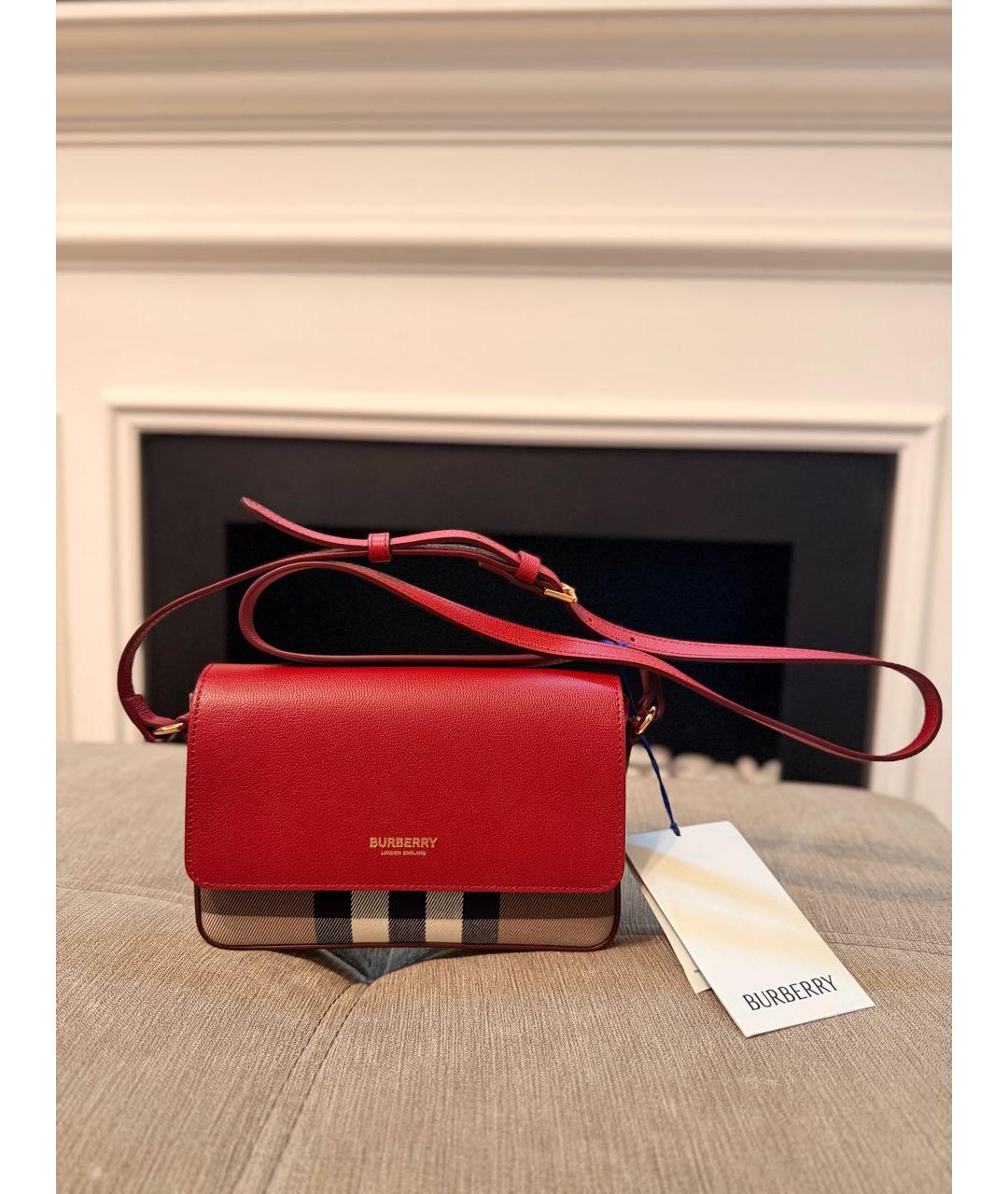 BURBERRY Красная кожаная сумка через плечо, фото 2