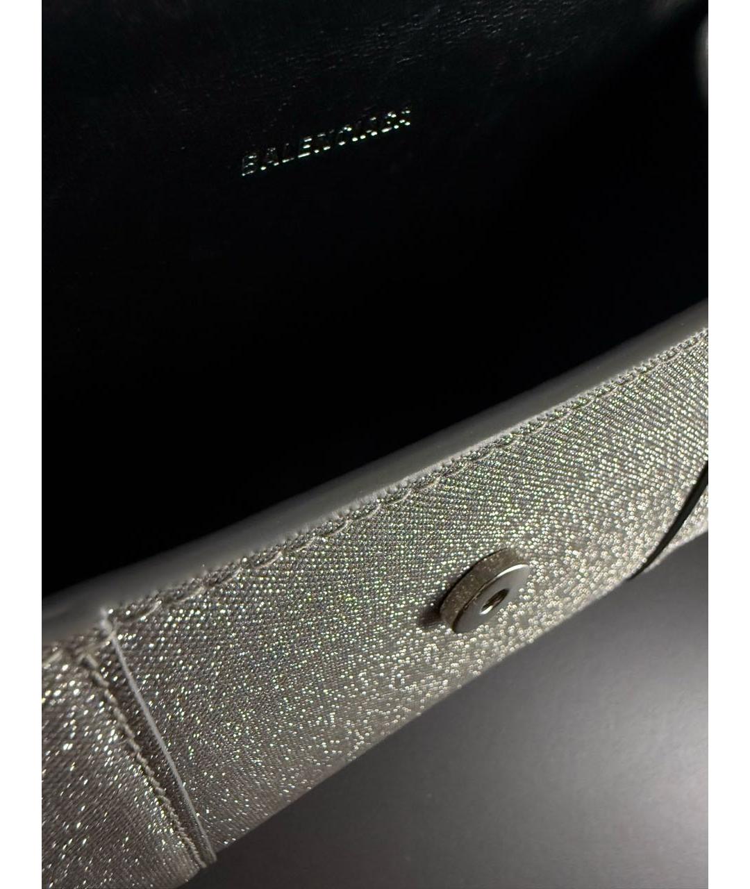 BALENCIAGA Серебряная кожаная сумка с короткими ручками, фото 4