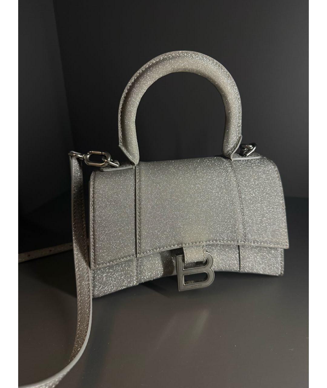BALENCIAGA Серебряная кожаная сумка с короткими ручками, фото 5